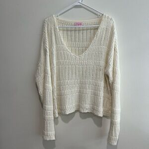Pink Lily Cream Knit V-Neck Sweater